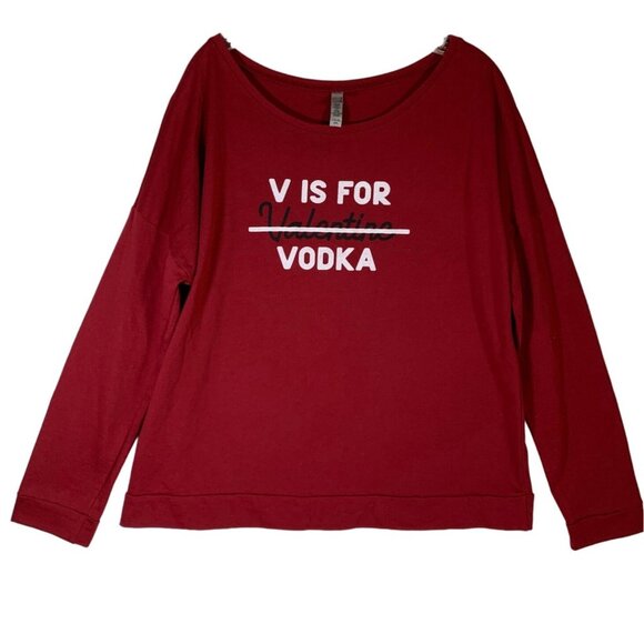 V is for Vodka Shirt Sz XXL Single Lady Valentines Day Long Sleeve Maroon Funny - Picture 5 of 12